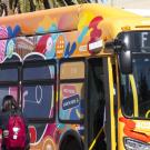 The "Moo-vin' Moo-seum" (Moving Museum) Bus, which is a Unitrans bus decorated to be a gallery space.